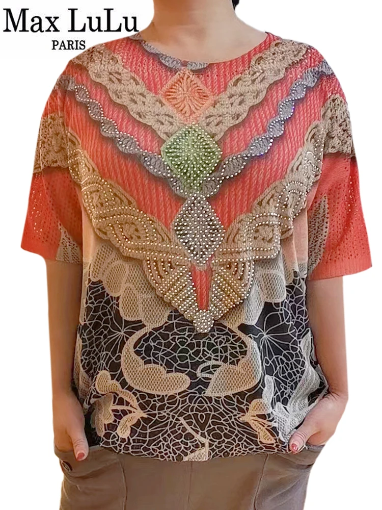 Max LuLu 2023 летняя одежда женские модные свободные футболки с принтом и бриллиантами