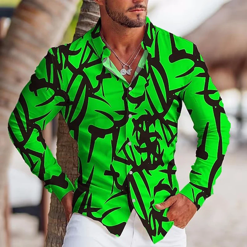 

Spring Fashion Shirts For Men Casual Art Print Oversized Button Long Sleeve Top Mens Clothes Hawaiian Designer And Blouses New