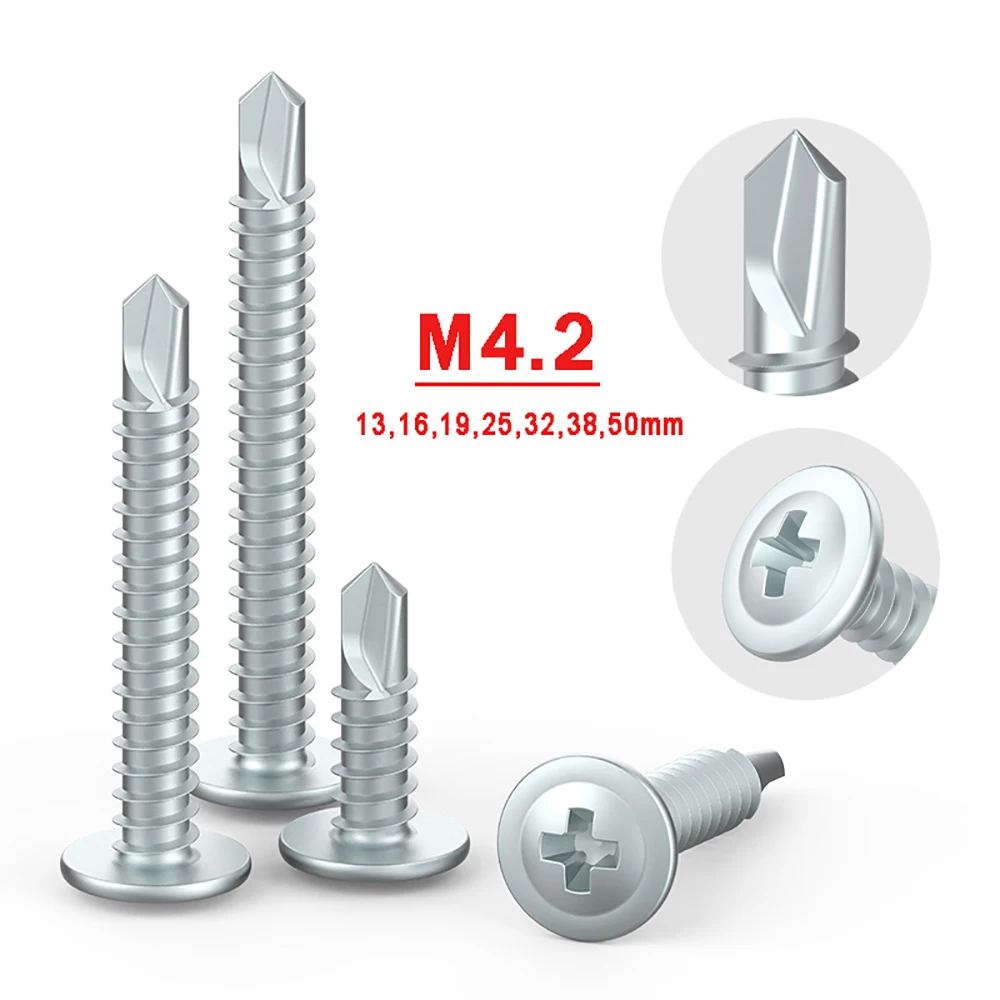 

M4.2*13-50mm Zinc Plated Phillips Truss Head Self Drilling Screws Cross Flat Head Flange Self Tapping Screws Drilling Tail Screw