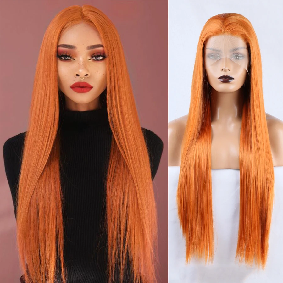 

Ginger Lace Front Wig Long Straight Synthetic Lace Wigs For Black Women Lace Frontal Wig 613 Blonde Orange Green Wig Cosplay Wig