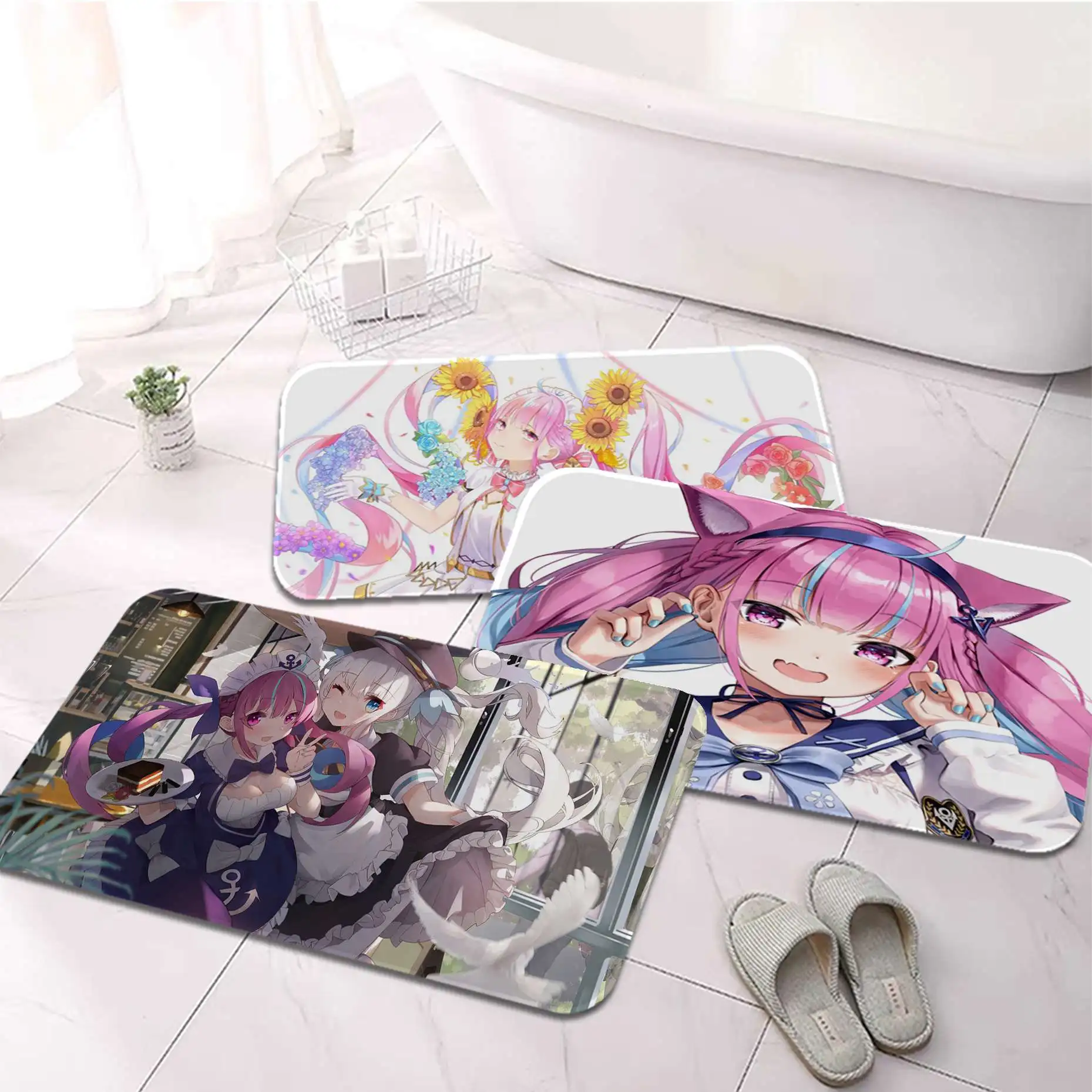 

Minato Aqua Hololive Anime Printed Flannel Floor Mat Bathroom Decor Carpet Non-Slip For Living Room Kitchen Welcome Doormat