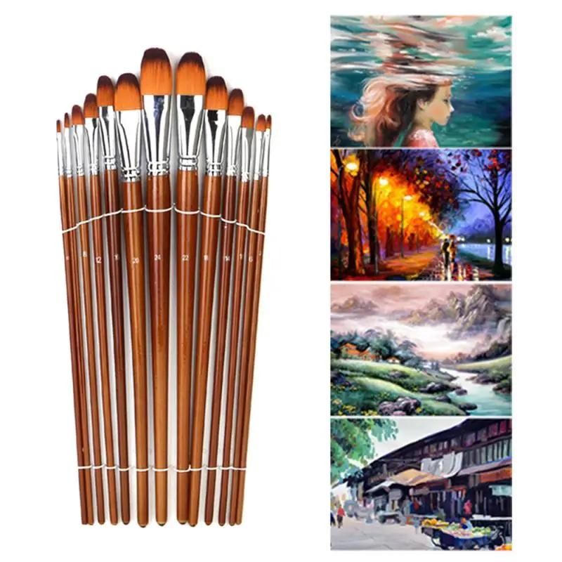 

13Pcs Artist Filbert Nylon Hair Acrylic Painting Brush Set Long Handle School Drawing Tool Watercolor Brush For Art Dropship