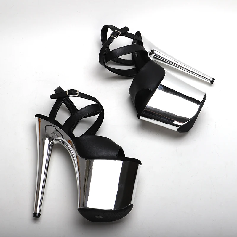 Leecabe 20CM/8inch   New designs Matte PU black withe silver Color platform   pole dance sandals