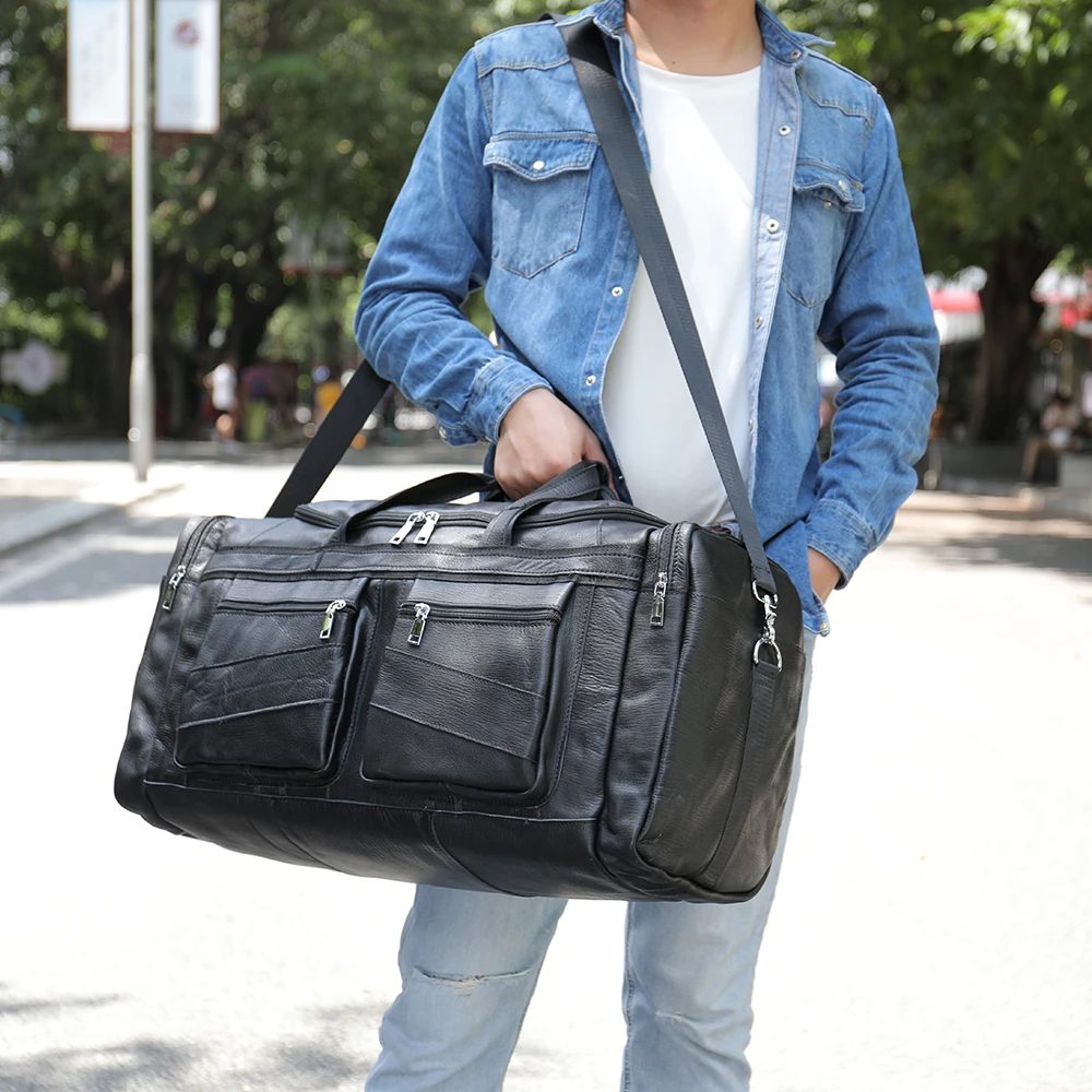 

New Men Large Capacity Travel Bag Leather Duffel Bags for Men Waterproof Weekender Bag Travel Man Leather Carry On Garment Bags