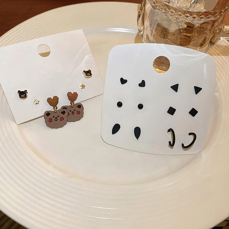 

New Sweet Cute Enamel Star Bear Heart Stud Earrings Delicate Gold Color Alloy Mini Earrings Set for Women Girls Jewelry