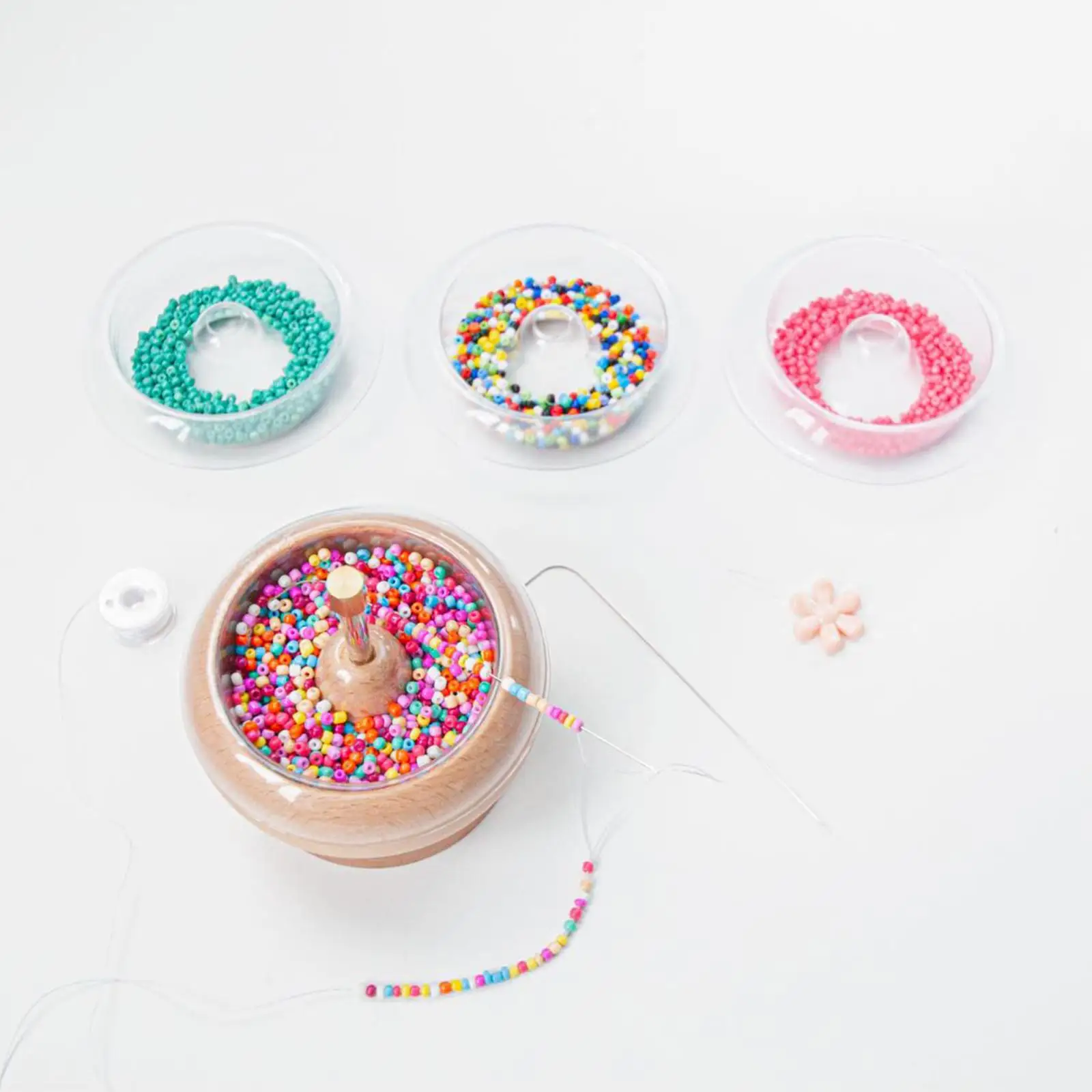 

Wooden DIY Bracelets Clay Beads Necklace Durable Threading Sewing Beads Tool for Arts Crafts Sewing Embroidery Bead Spinner Bowl