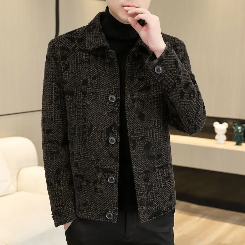 

High-end Fashion Handsome Men Golden Eagle Velvet Standing Collar Diagonal Large Bag Jacket Korean Version Casual Wear