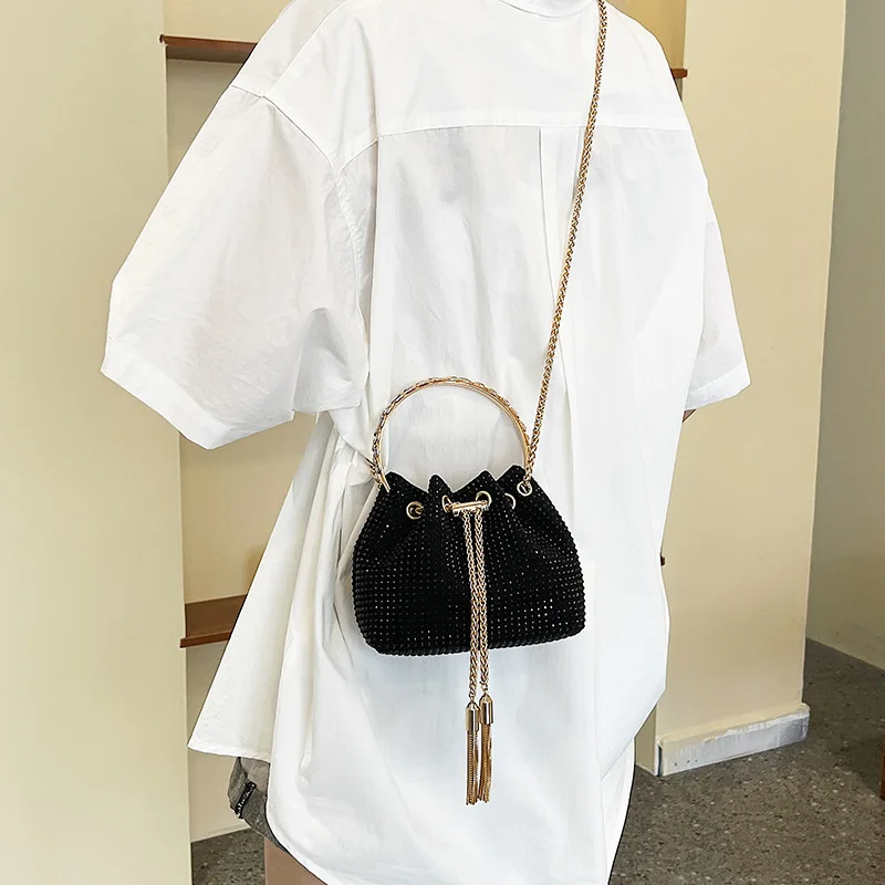 New women's bag with diamond ring portable bucket bag Chain bag Fashion one shoulder diagonal bag