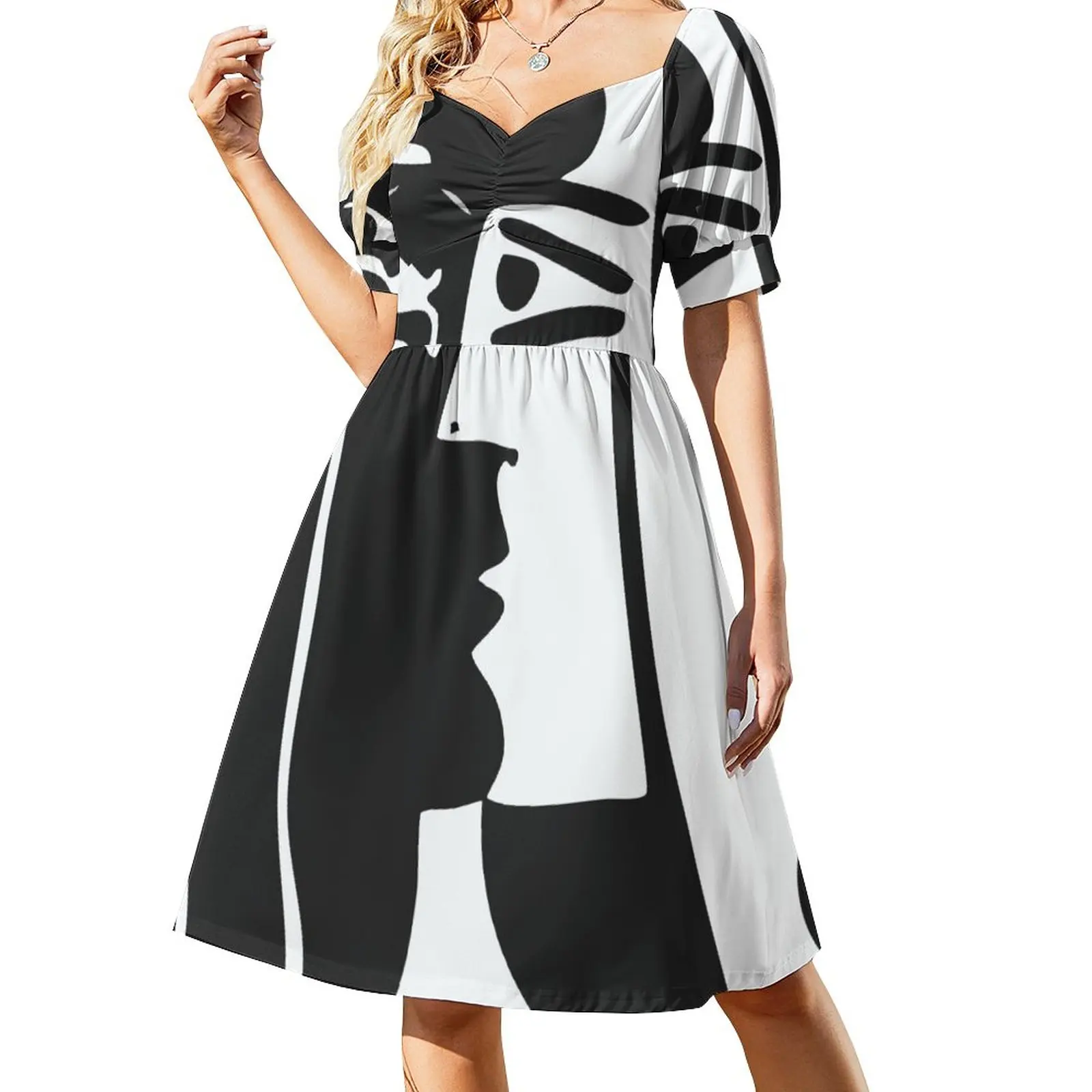 Черно-белые лица VectorArt. Платья для женщин летняя одежда женские платья