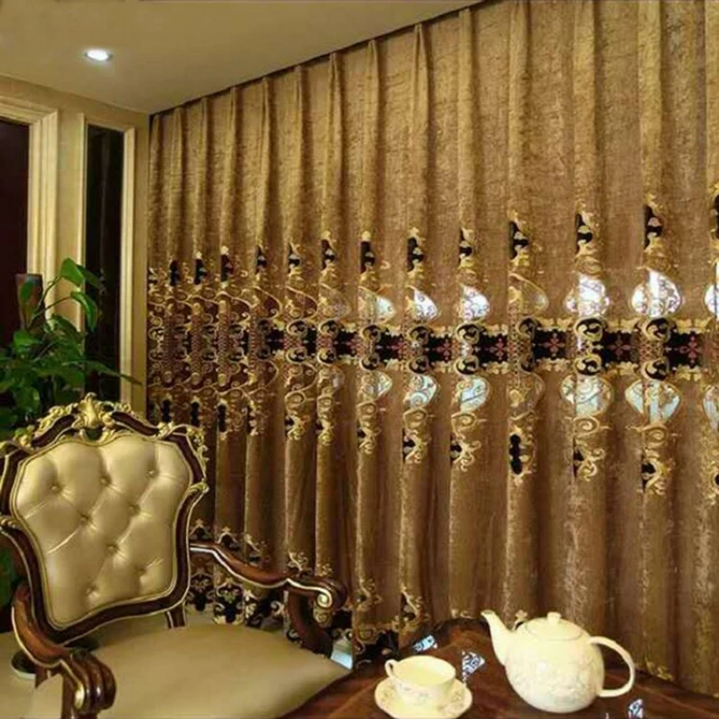 

New Luxury Chenille European Style Curtain Restaurant Customized Living Room Hollowed Out Embroidery French Window Fabric