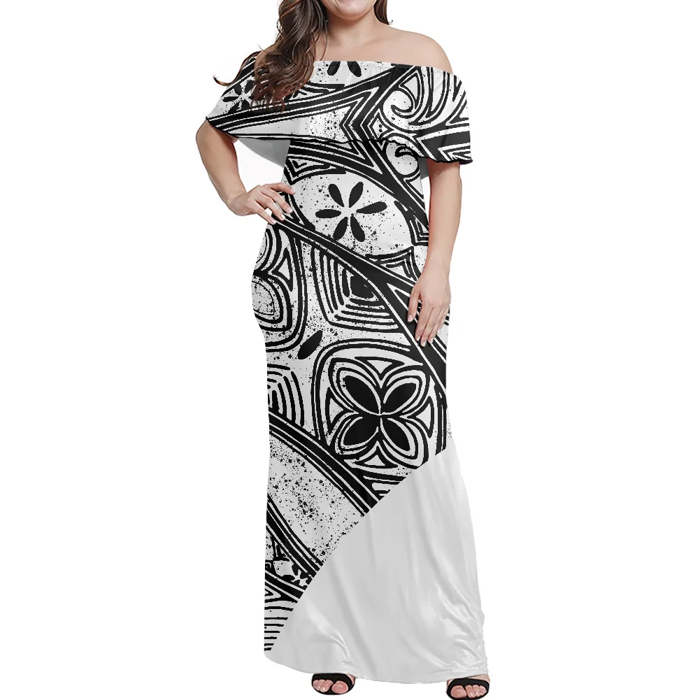 

7XL Lady Dress 2022 Summer Off Shoulder Samoa Polynesian Tattoo Tribal Printed Girl Birthday Dress For Women Sexy Casual Dresses