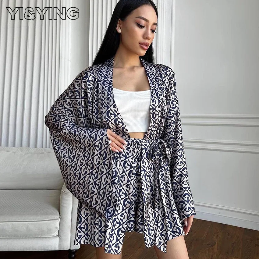 

[YI&YING] Fashion European and American Printed Casual Long Sleeved Shorts and Pajamas Two-piece Set for Women's Home Wear ZC520