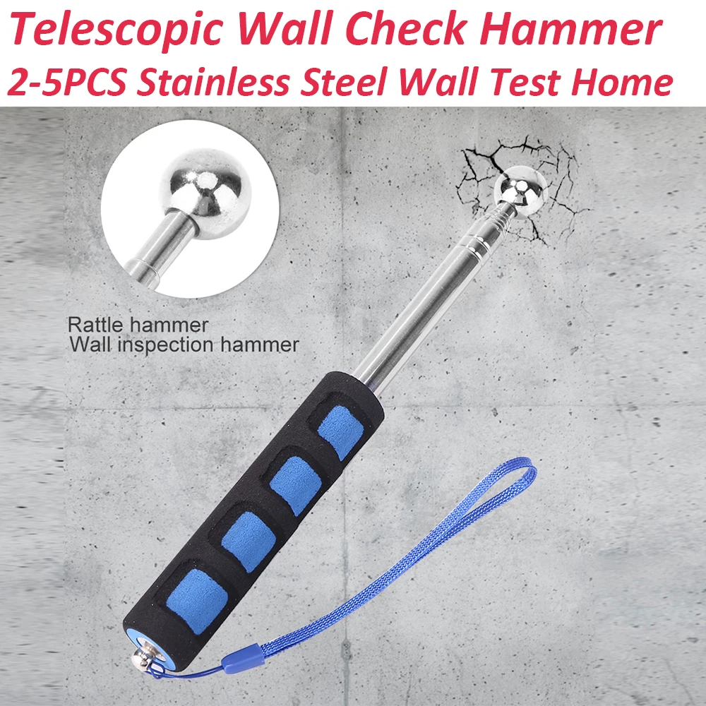 

2-5PCS Telescopic Wall Check Hammer Extendable Detection Stainless Steel Home Inspection Tool Walls Floors Ceilings Tiles Test