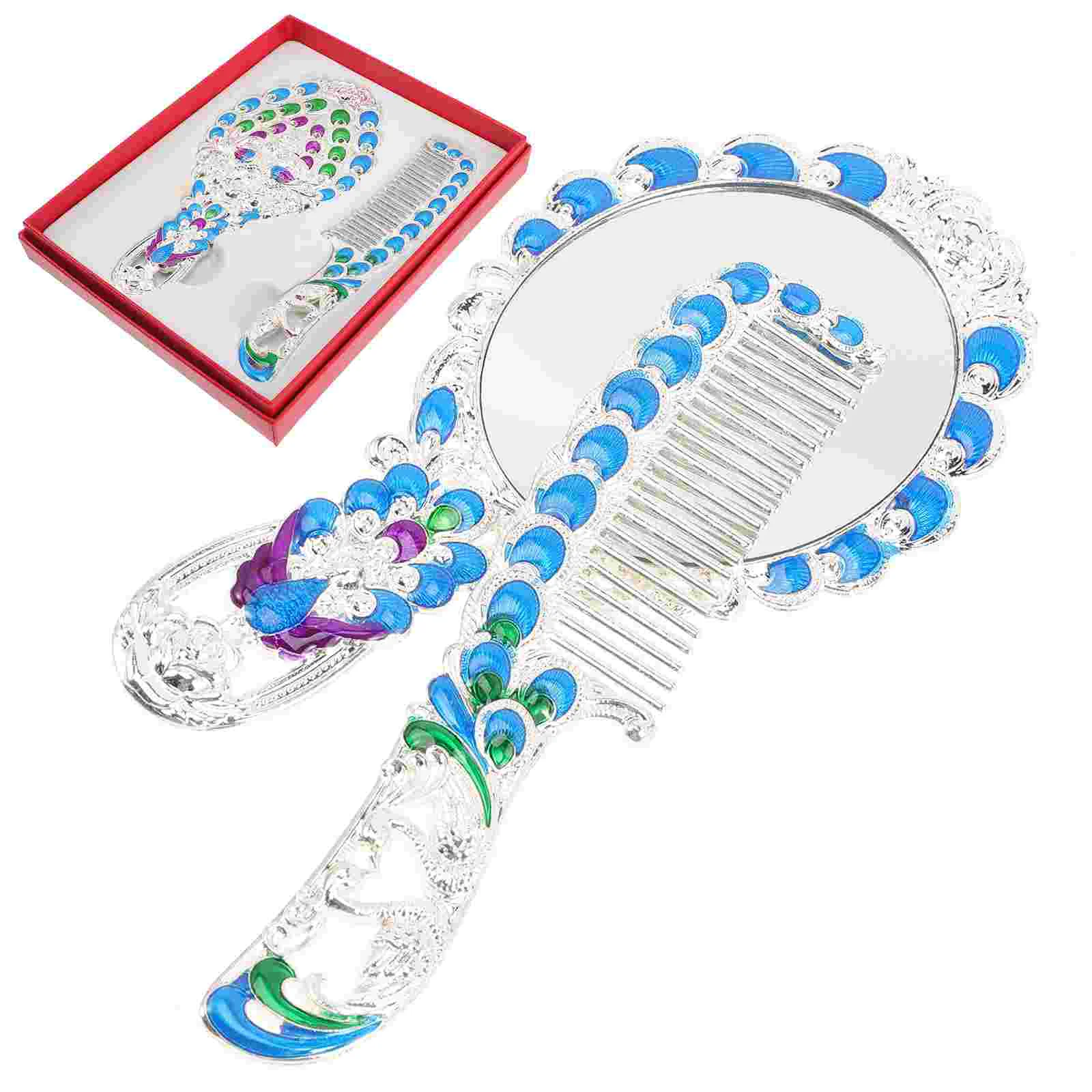 

Mirror Comb Vintage Set Metal Retro Embossed Portable Women Travel Rustic Vanity Compact Handheld Hand