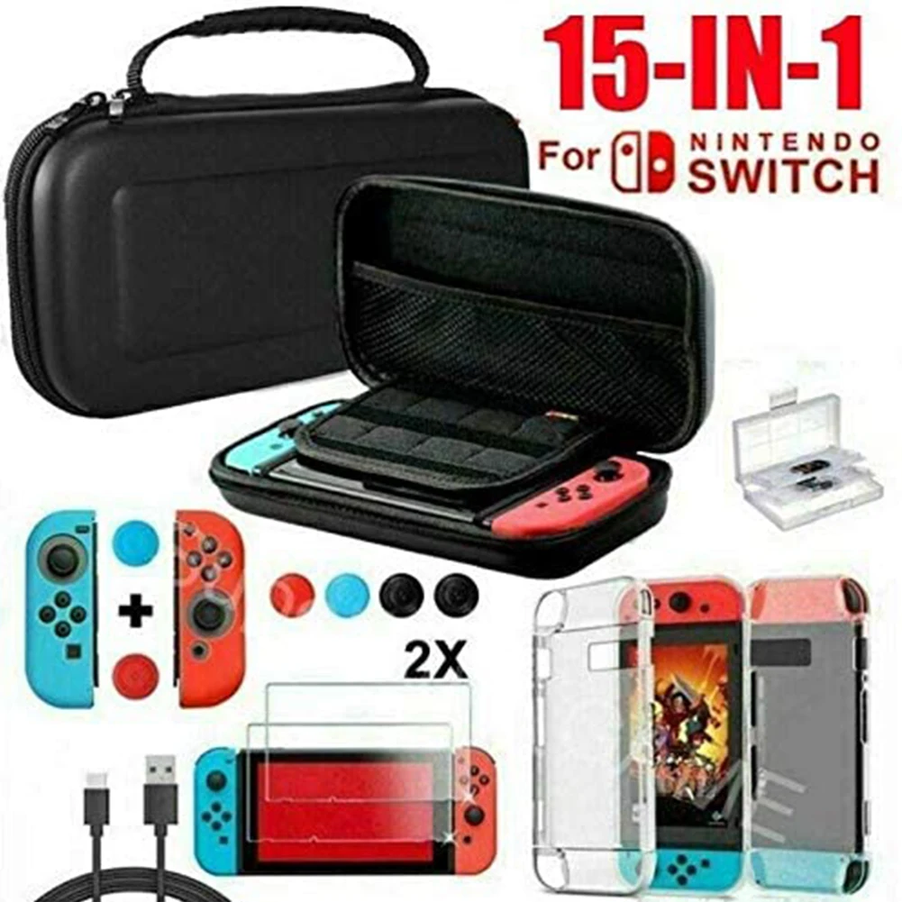 

15 in 1 Game Set for Nintend Switch Travel Carrying Bag Screen Case,Include Screen Protector,Card Holder,Storage Bag,etc.