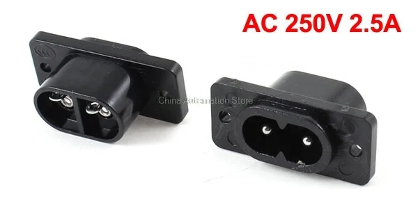 

IEC320 C8 Black 2 Terminal Power Plug Inlet Socket AC 250V 2.5A 1 Pcs