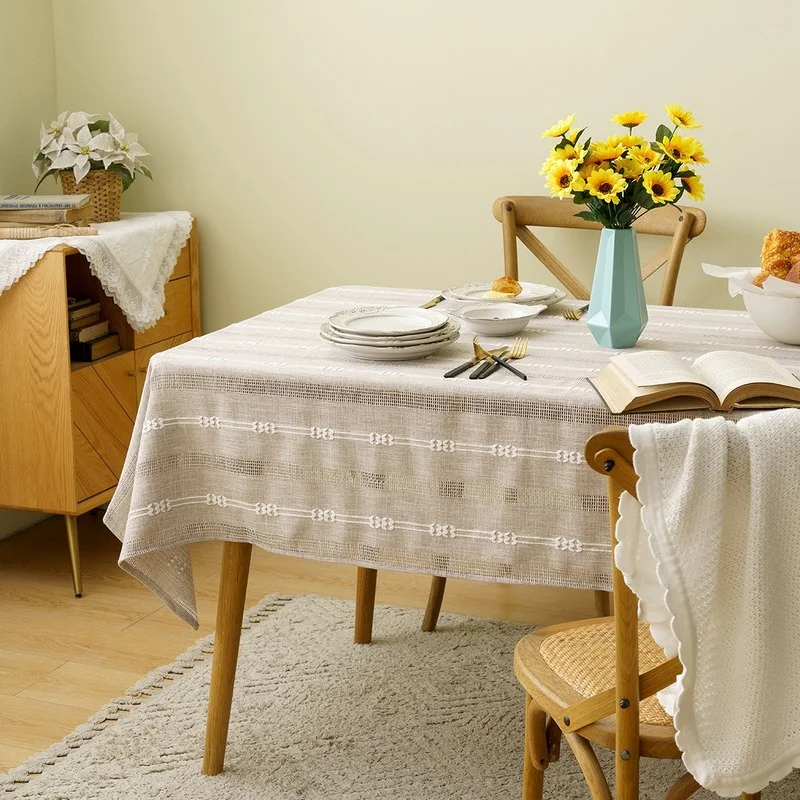 

New Tablecloth Ins Wind Japanese Hollow Striped Rectangular Tablecloth Fabric Small Coffee Table Tablecloth Table Decoration