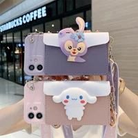 stellalou cinnamoroll pom pom purin with crossbody strap card holder phone cases for iphone 13 12 11 pro max xr max back cover