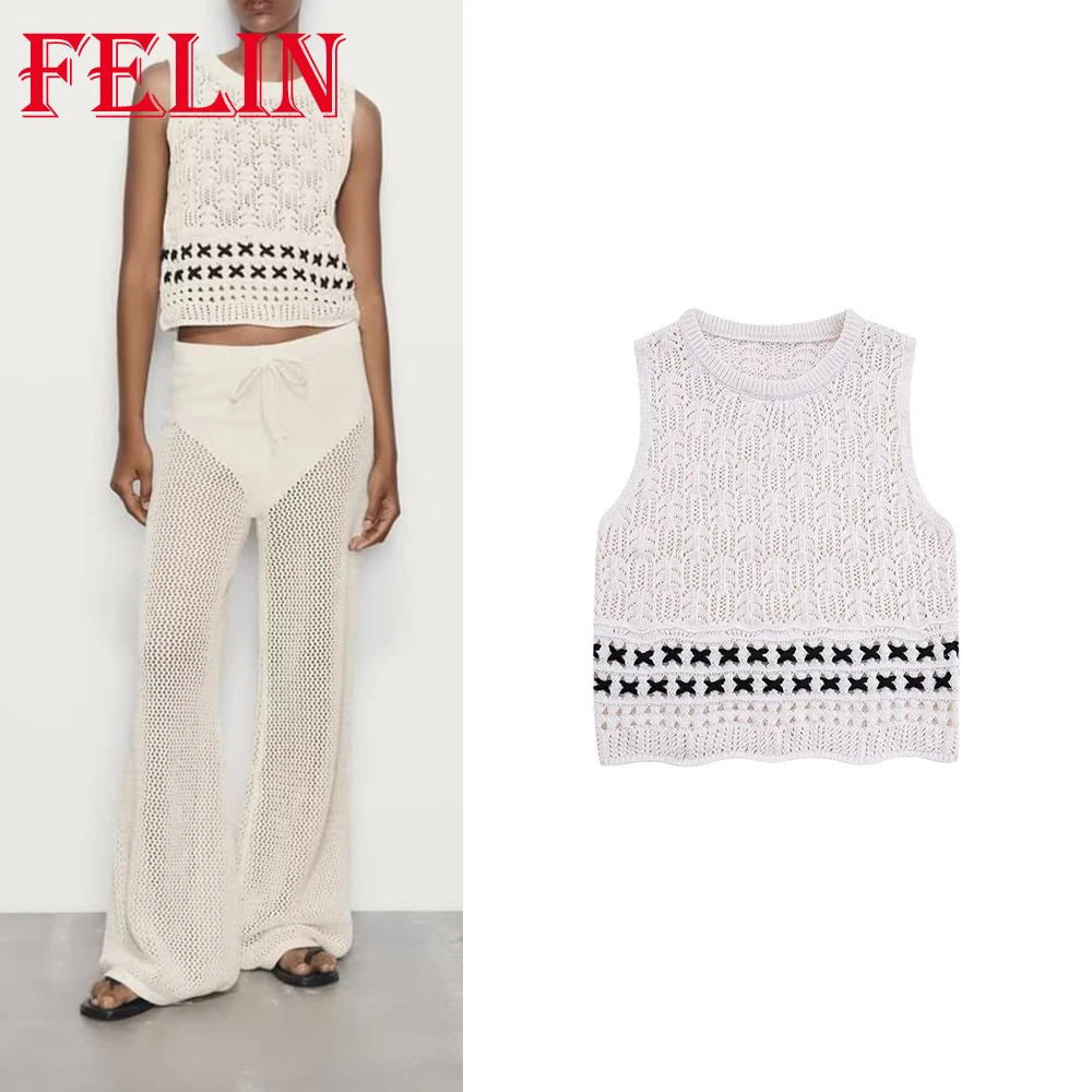 Повседневный женский жилет TRAF контрастных цветов 2023 свободный свитер без