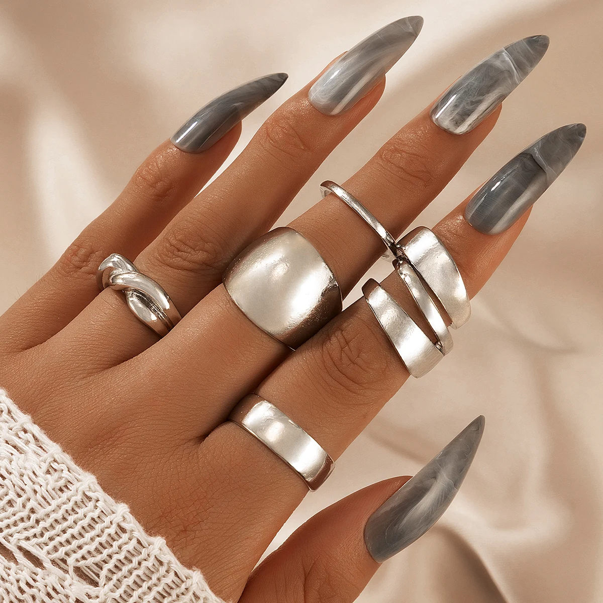 

Tocona 5pcs/sets Charms Silver Color Joint Ring Sets for Women Men Simple Style Alloy Metal Party Jewelry Accessories 19934