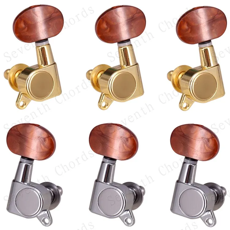 

A Set 6 Pcs Sealed-gear String Tuning Pegs Keys Tuners Machine Heads for Acoustic Electric Guitar ( Coffee Big Oval Button )