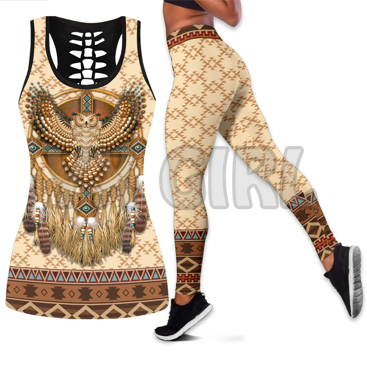 Native Eagle  3D Printed Tank Top+Legging Combo Outfit Yoga Fitness Legging Women