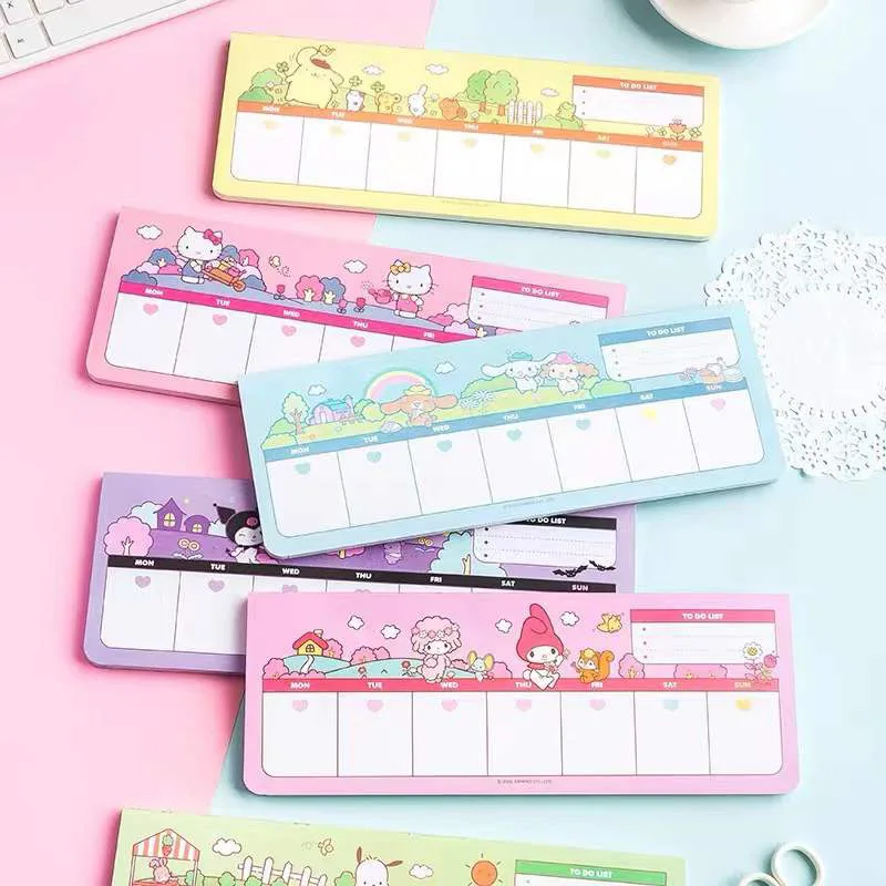 

Kawaii Sanrio Hello Kitty My Melody Kuromi Cinnamoroll Pochacco Cartoon Weekly plan memo Cute Message Notes office Supplies