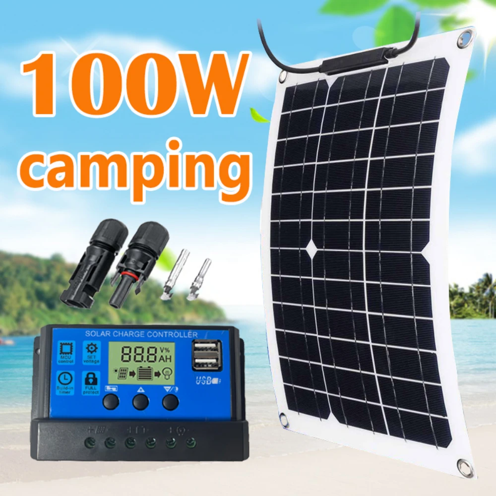 

100W Solar Panel 12V Solar Cell 10A-60A Controller Solar Plate Kit for Phone RV Car MP3 PAD Charger Outdoor Battery Charger