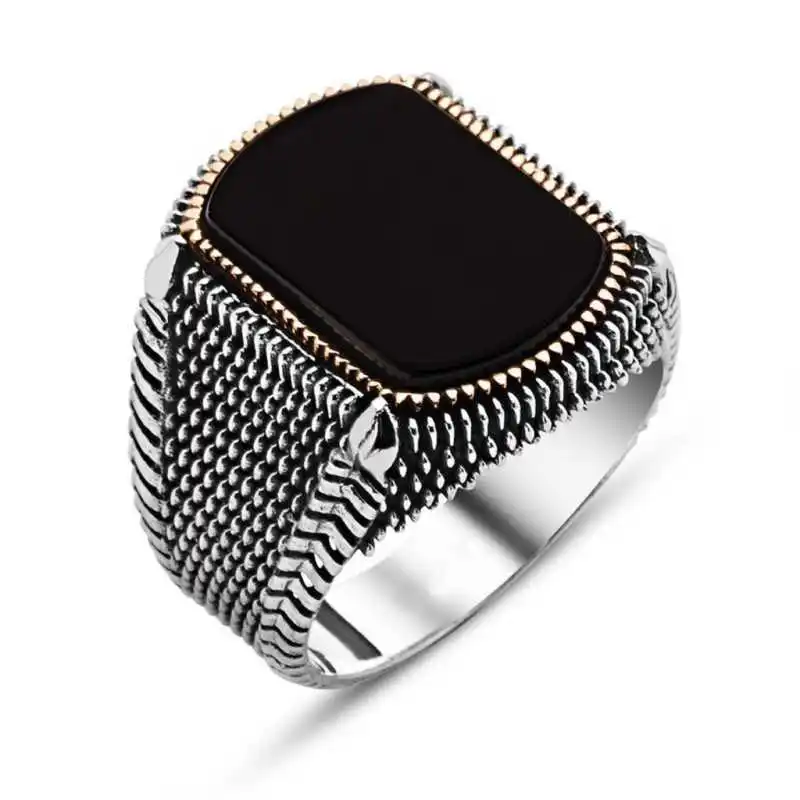 

Tevuli 925 Sterling Silver Black Stone Men 'S Ring