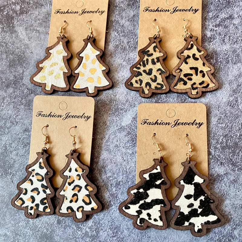 

Leopard Christmas Tree Earrings Wholesale Of Western European American Genuine Horse Hair Inlaid Leather National Retro Earrings
