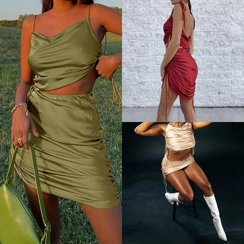 

Female 2 Piece Set Top hip package skirt Print Suit sexy Summer Women sling Tracksuit Outfit party Suit Oversize Ulzzang Set
