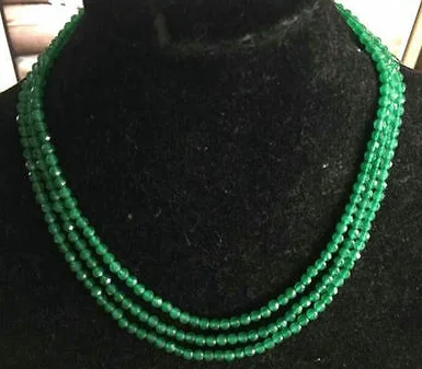 

HOT 4mm Faceted 3 Rows Genuine Natural Green Emerald beads necklace