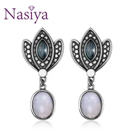 nasiya crown shape earrings with moonstone turquoise sandblue women gemstones silver jewelry gifts wholesale