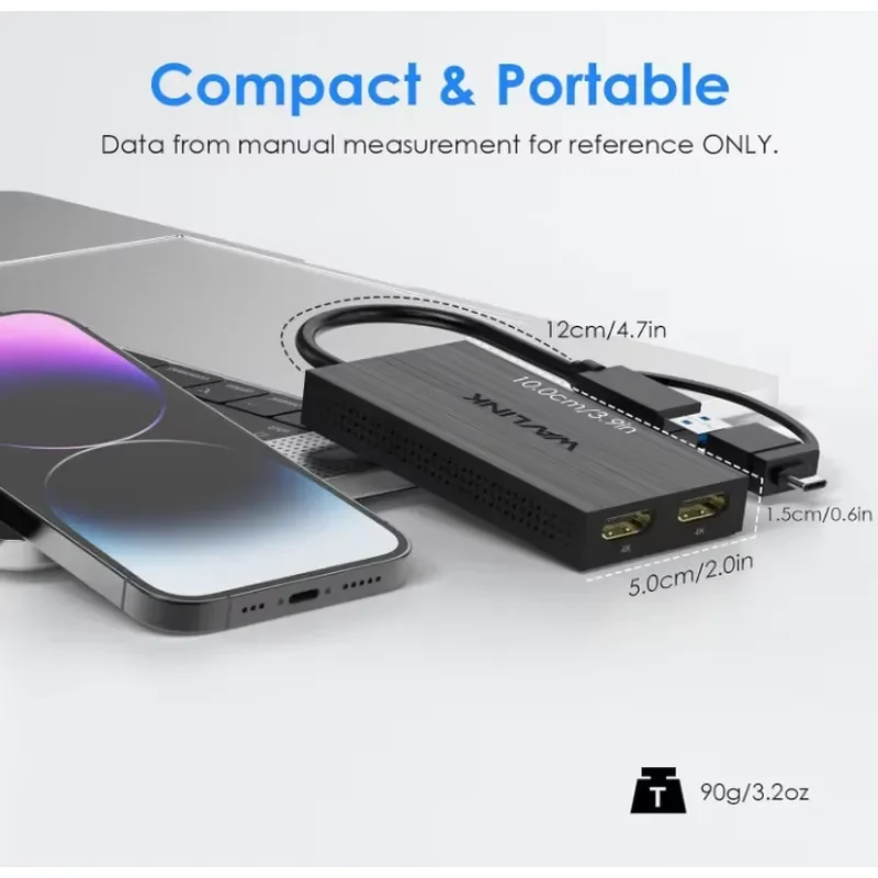Фото Адаптер FJGEAR Dual 4K DisplayLink |   USB-C/3.0 адаптер для видеокарты с 2 портами для дублирования и расширения экрана Ultra HD №3