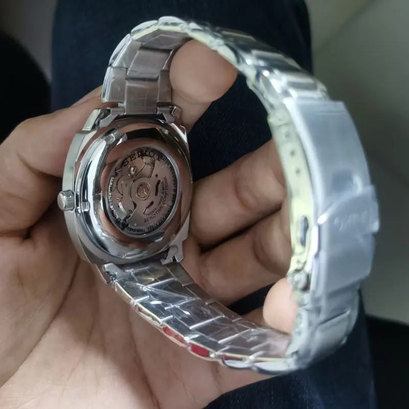 Seiko Men's SNKM97 Analog Green Dial Automatic Silver Stainless Steel Watch