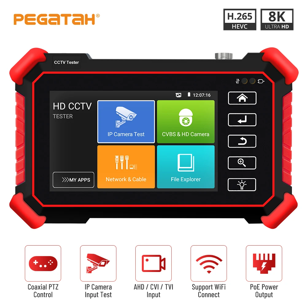

PEGATAH 4 inch 8K IPC Tester Support 8MP AHD/CVI/TVI Analog Camera Tester Monitor CCTV Tester for HIKVSION IP camera Tester