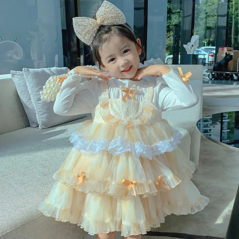 

Испанские пасхальные платья для девочек, детская кружевная сетчатая строчка, женская эксклюзивная Одежда для младенцев A1146