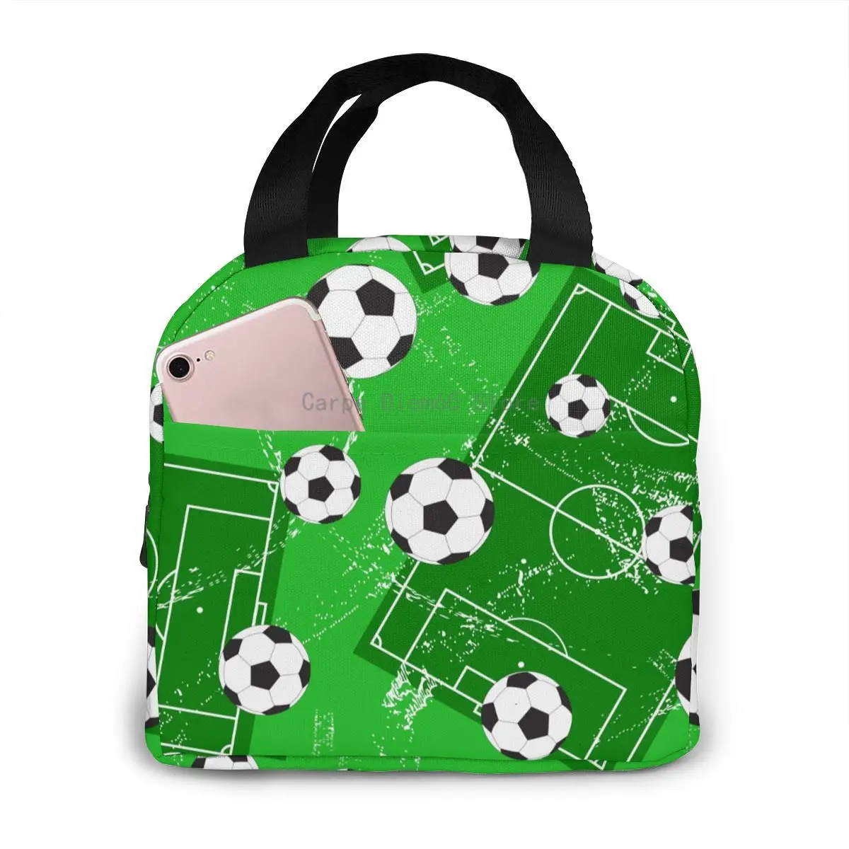 

Background With Football Gate And Soccer Ball Cooler Lunch Box Portable Insulated Lunch Bag Thermal Food Picnic Lunch Bags