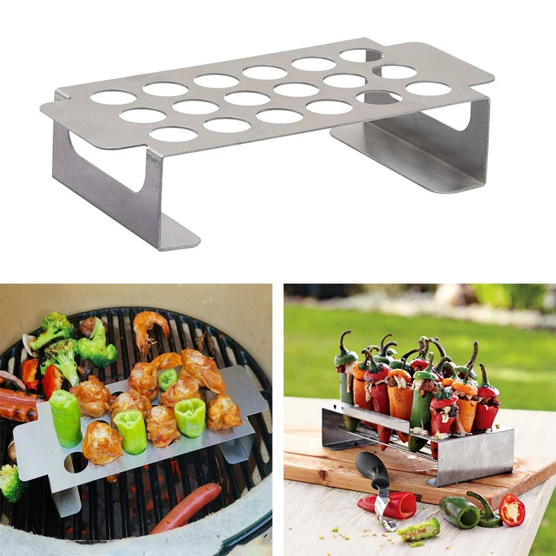 

18 Holes Chili Pepper Grill Rack Stainless Pepper Rack For Roasting Chicken Legs Wings Roasting On BBQ Smoker