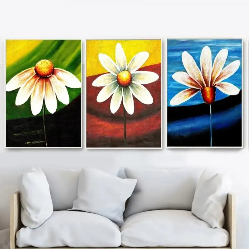 

Abstract Canvas Painting Daisy Colorful Oil Painting White Flower Nordic Posters And Prints Retro Wall Art Home Decoration Mural
