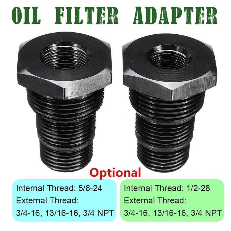 

Universal Car Oil Filter Threaded Adapter 1/2"-28 or 5/8"-24 NPT Auto Aluminum Alloy Suppressor Oil Filter Adapt