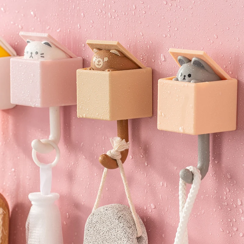 

Creative Cat Hook Cute Seamless Dormitory Bathroom Bedroom Door Hook Key Umbrella Towel Hat Hanger Wall Decoration Glue Hook