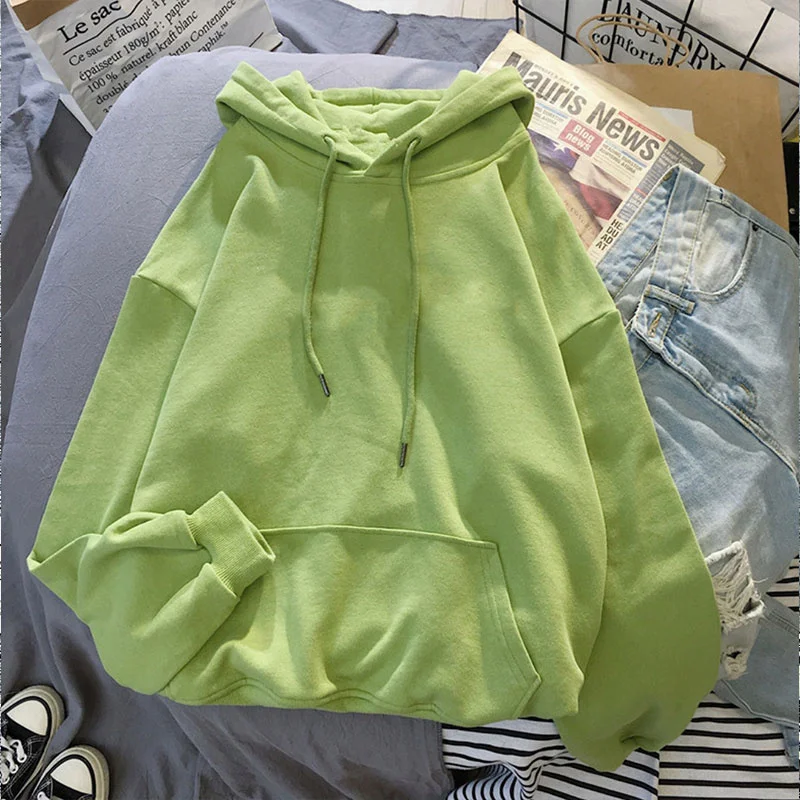 

Спортивная толстовка с длинным рукавом, Осенний Однотонный женский Повседневный свитшот, Модный пуловер, цветной с капюшоном