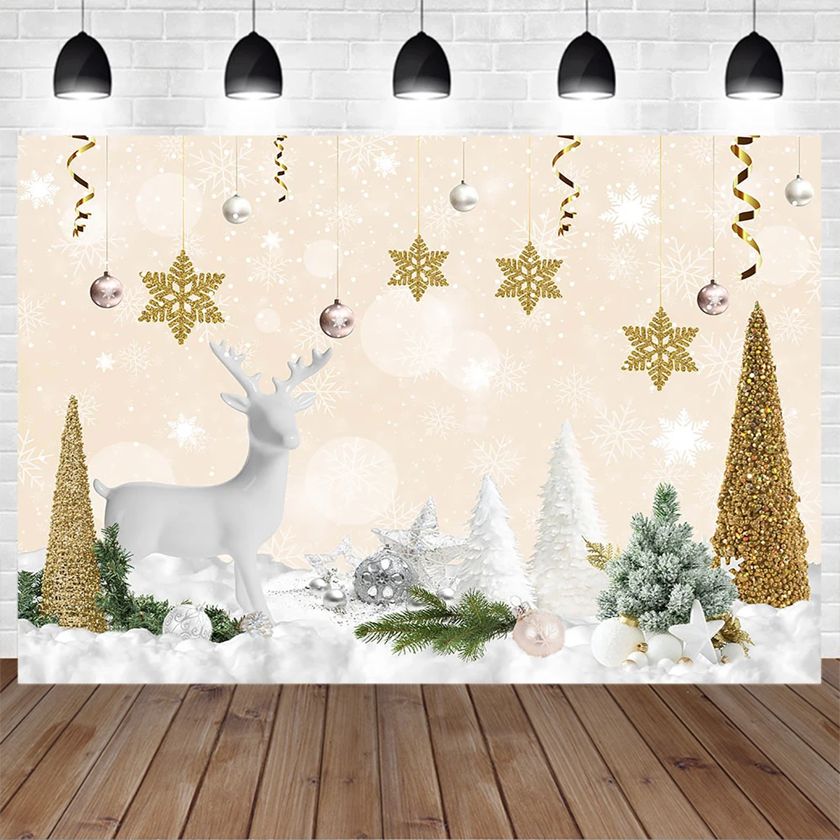 

Winter Snowflake Decoration Christmas Tree Baby Birthday Photography Background Snowball Elk Studio Backdrop Prop Photobooth
