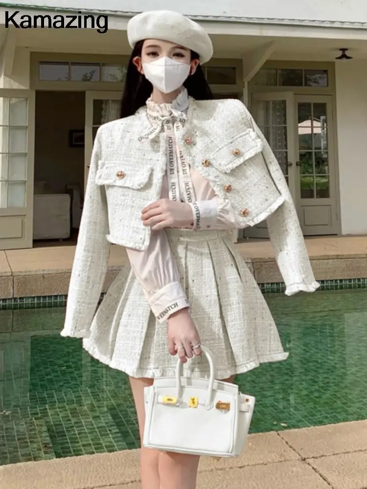 Женский твидовый костюм с бахромой дизайнерский из двух предметов короткая