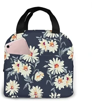 lunch box reusable tote bag insulated lunch bag vintage floral flower blossom thermal bento bag for women men adults girls boys