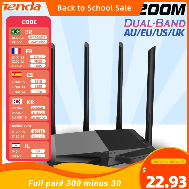 Tenda AC1200 Dual-Band Wireless Router Wifi Repeater with 5*6dBi High Gain Antennas Wider Coverage  AC7 wifi extender
