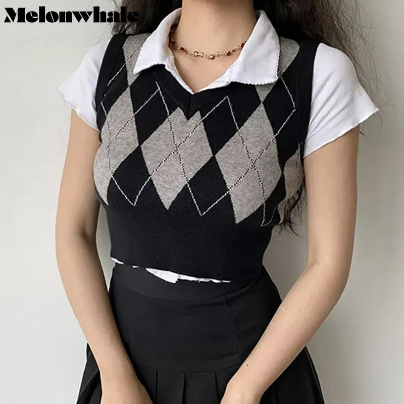 

Женский винтажный жилет в клетку, розовый вязаный кардиган без рукавов с V-образным вырезом, зима 2022