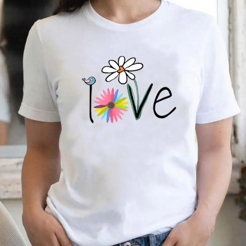 

Fashion Flower Print T Shirt Women Tops Summer Short Sleeve Cotton Women T Shirt Casual Tee Shirt Femme Funny Camiseta Mujer