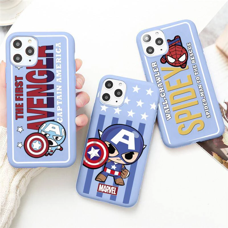 

Marvel's The Avengers spider-man Deadpool Phone Case for iPhone 13 12 mini 11 Pro Max X XR XS 8 7 6s Plus Candy purple cover